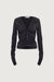 Button front v-neck long sleeve top in black — main image