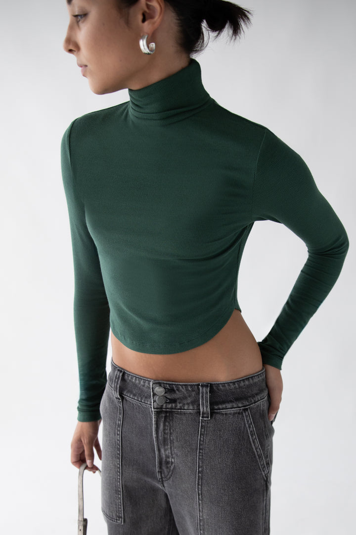 CROPPED TURTLENECK TOP in Sycamore — alternate angle