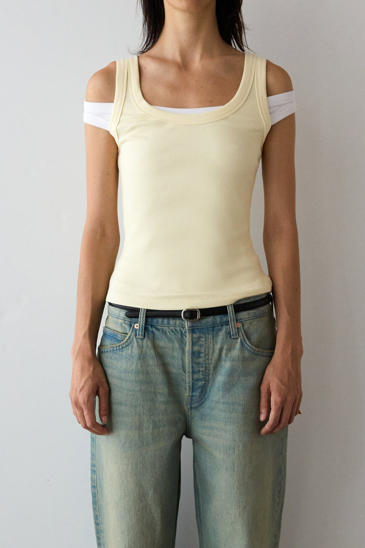 RIBBED MODAL SCOOP NECK TANK TOP in Lemon — alternate angle
