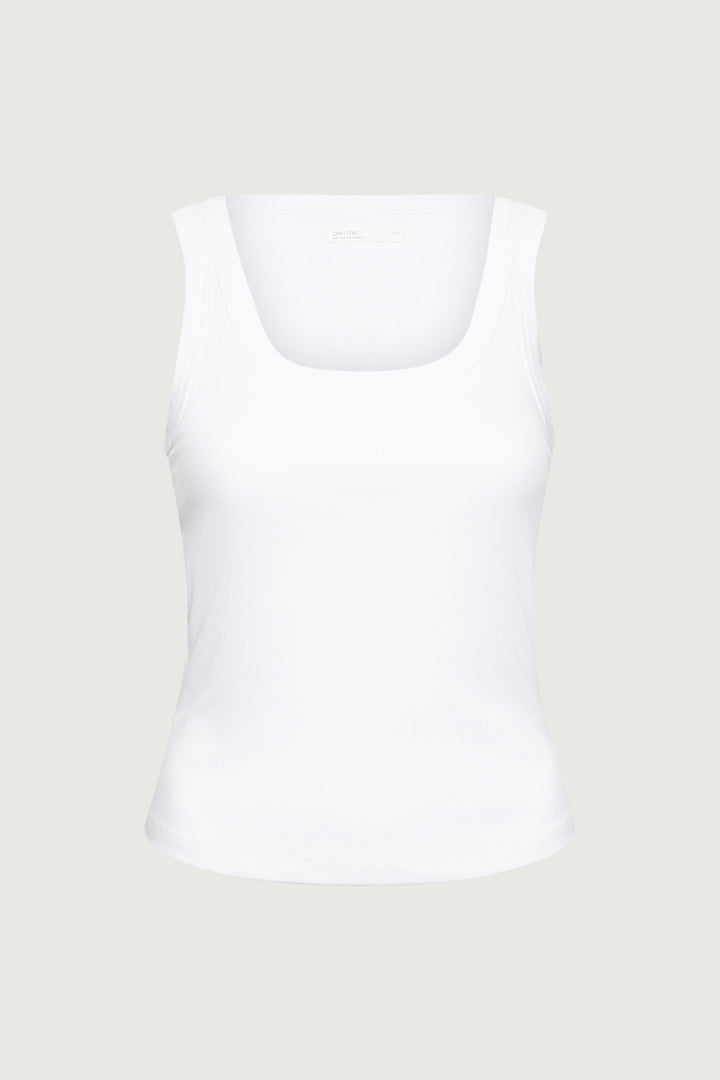 RIBBED MODAL SCOOP NECK TANK TOP in White — alternate angle