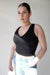 Ribbed built-in bra top in black — main image
