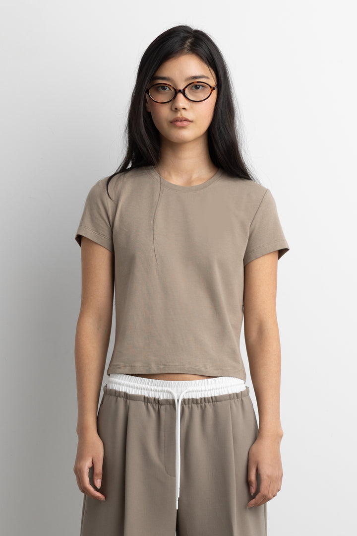 COTTON MODAL SLIM FIT CREWNECK T-SHIRT in Brindle — alternate angle