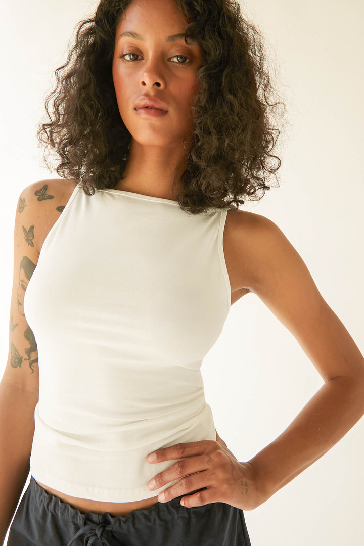HIGH NECK TANK TOP in White — alternate angle