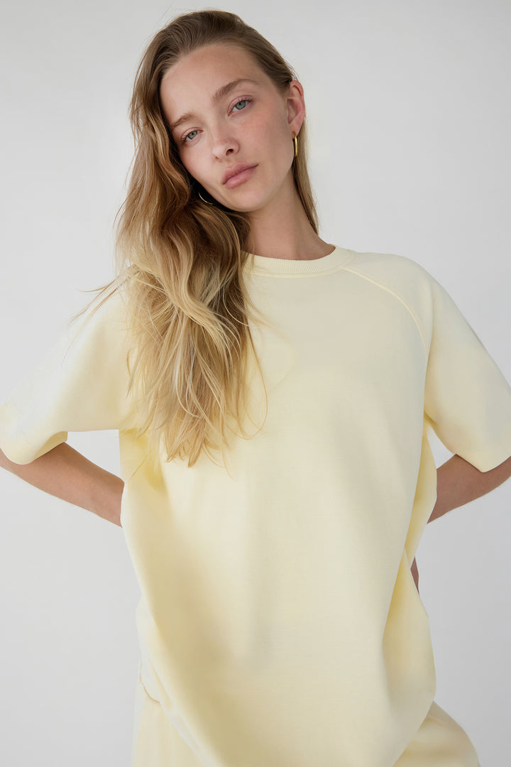 DOUBLE-KNIT COTTON BLEND RAGLAN T-SHIRT in Lemon — alternate angle