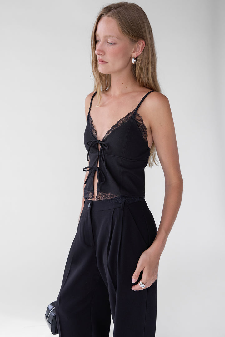 TIE FRONT LACE TRIM TANK CAMISOLE