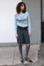 Gathered off shoulder top in blue — main image