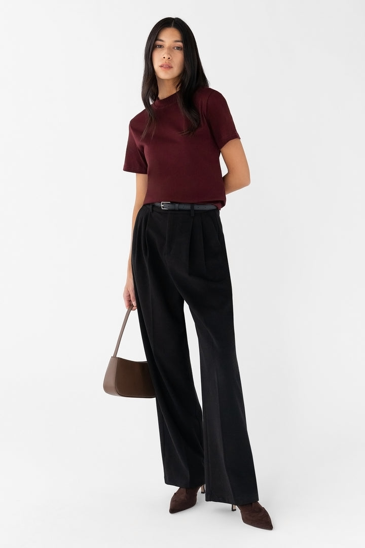 BURGUNDY SHORT SLEEVE TOP in Burgundy — alternate angle