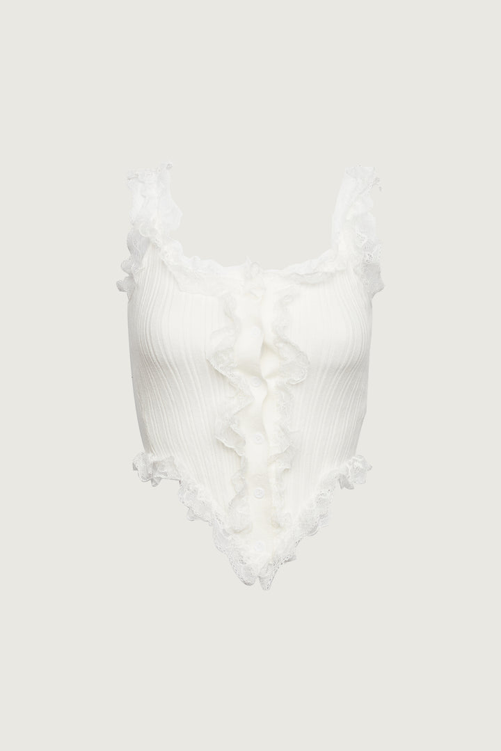 RUFFLED LACE TANK TOP in White — alternate angle