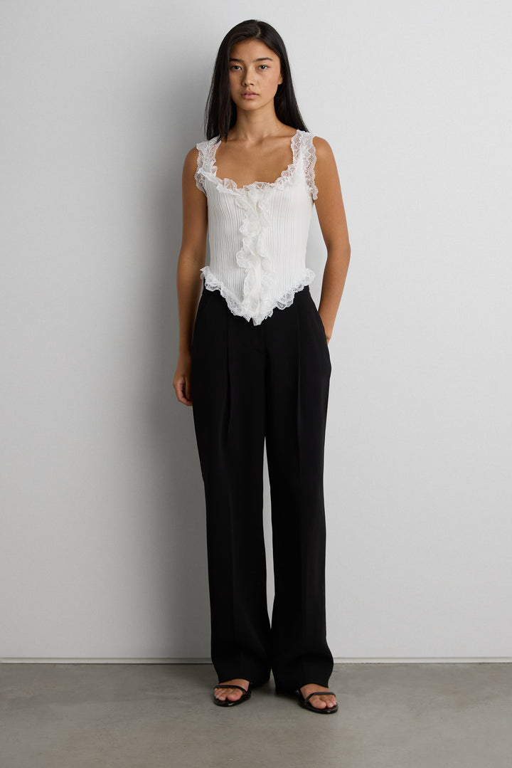 RUFFLED LACE TANK TOP in White — alternate angle