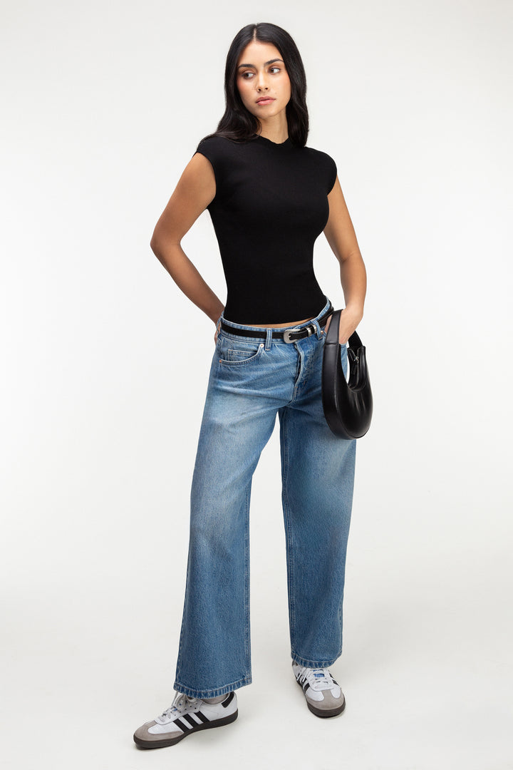 CLASSIC SLEEVELESS KNIT TOP in Black — alternate angle