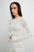 Boat neck long sleeve top in cream — main image