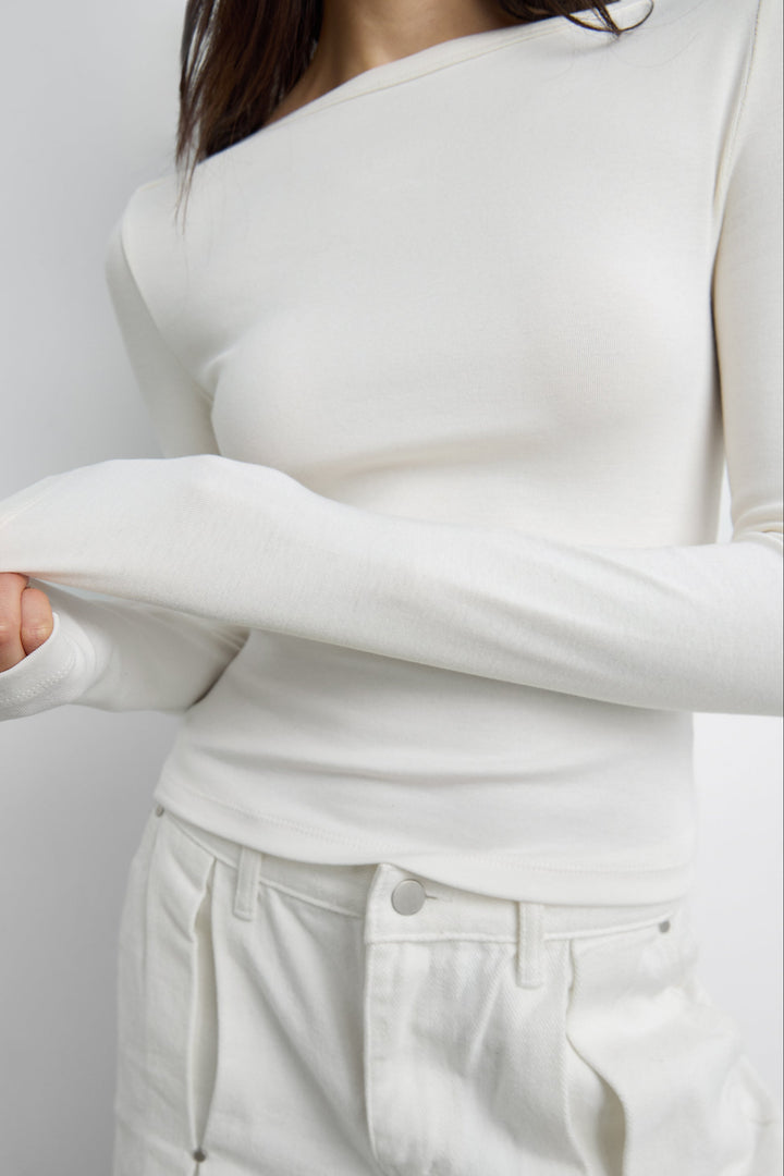 BOAT NECK LONG SLEEVE TOP in Cream — alternate angle