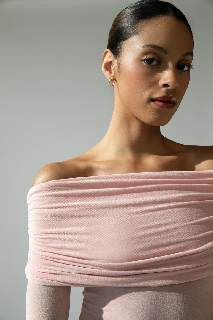 OFF THE SHOULDER FOLD-OVER TOP in Pink — alternate angle