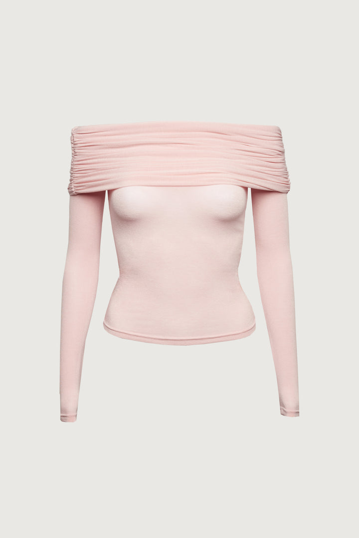 OFF THE SHOULDER FOLD-OVER TOP in Pink — alternate angle