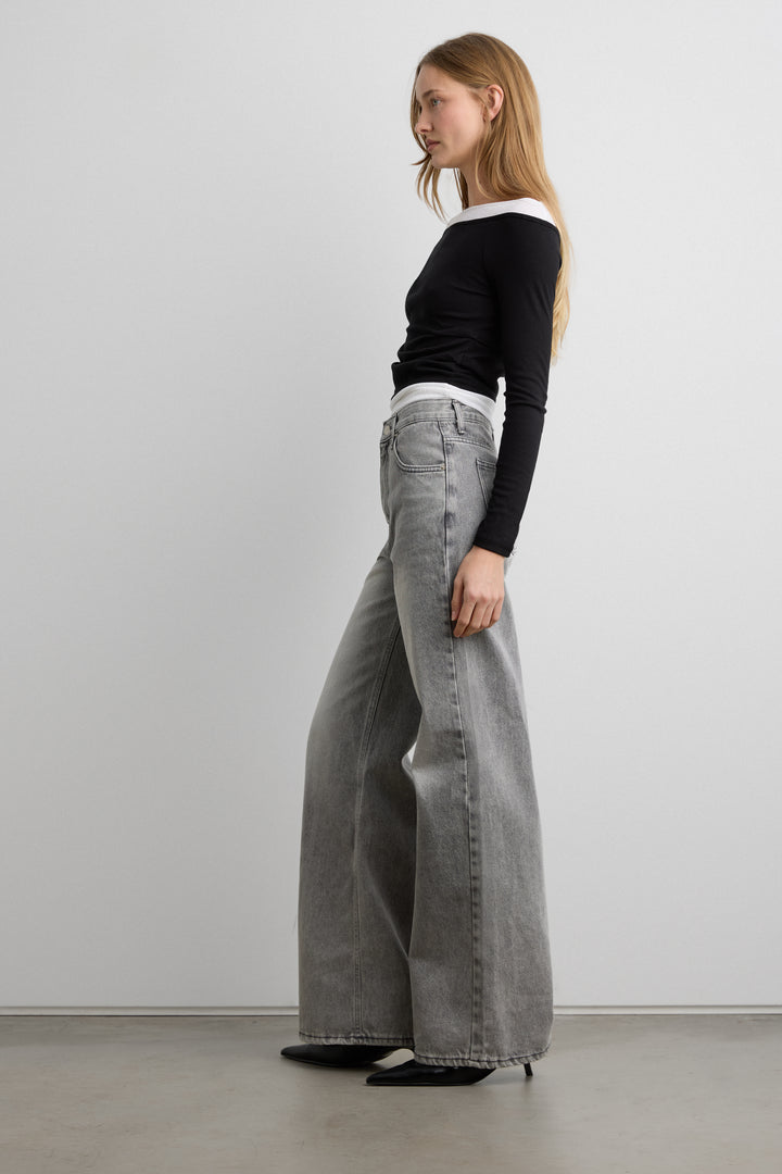 LAYERED BOAT NECK TOP in Black — alternate angle