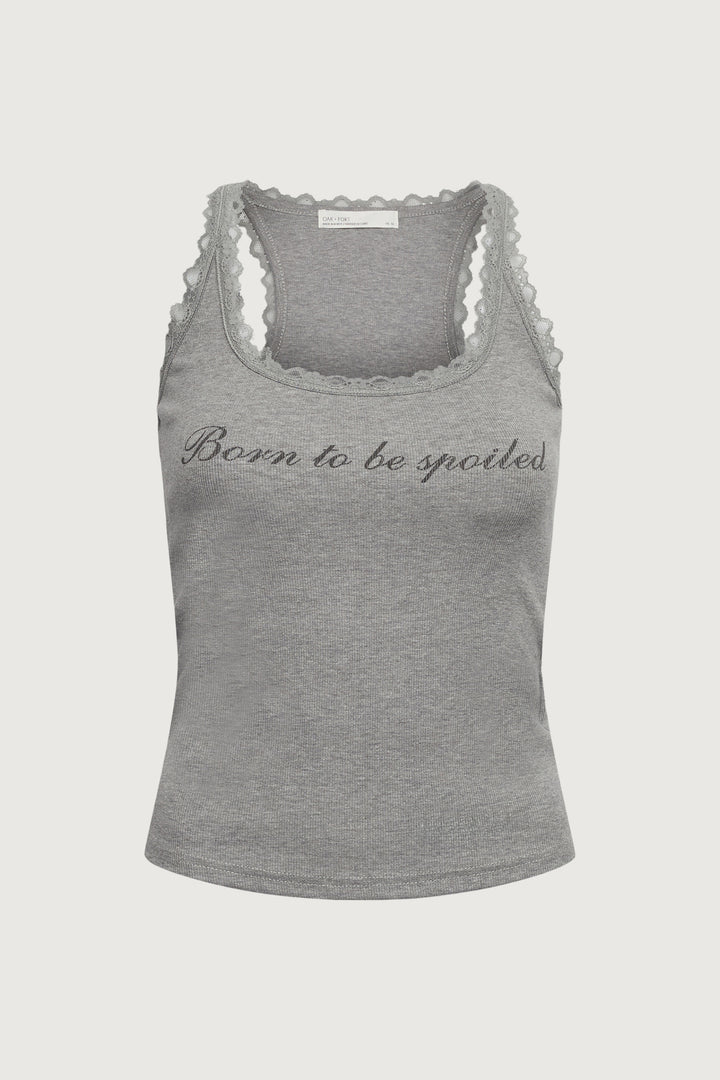 SPOILED LACE TRIM TANK TOP in Charcoal — alternate angle