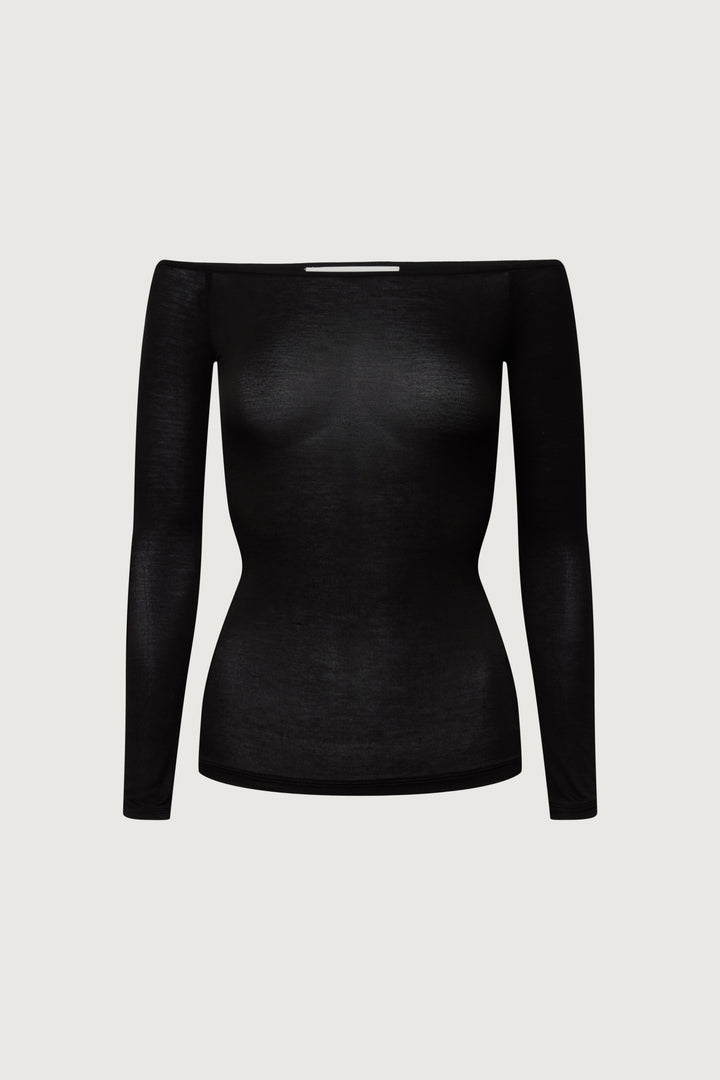 SHEER LIGHTWEIGHT OFF THE SHOULDER TOP in Black — alternate angle