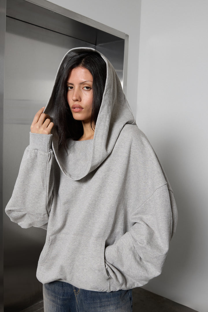 SLOUCHY OVERSIZED HOODIE in Medium Heather Grey — alternate angle