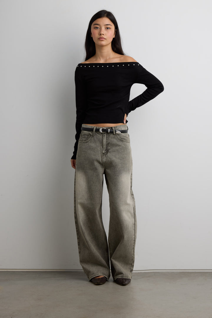 STUD DETAIL OFF THE SHOULDER TOP