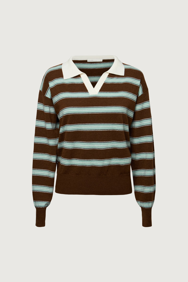 STRIPED RUGBY POLO SWEATER in Brown Mix — alternate angle