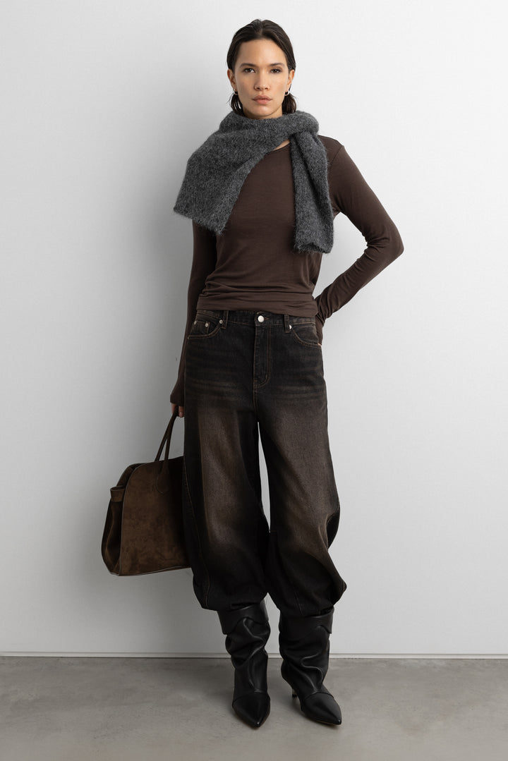 CLASSIC TENCEL LONG SLEEVE TOP in Brown — alternate angle