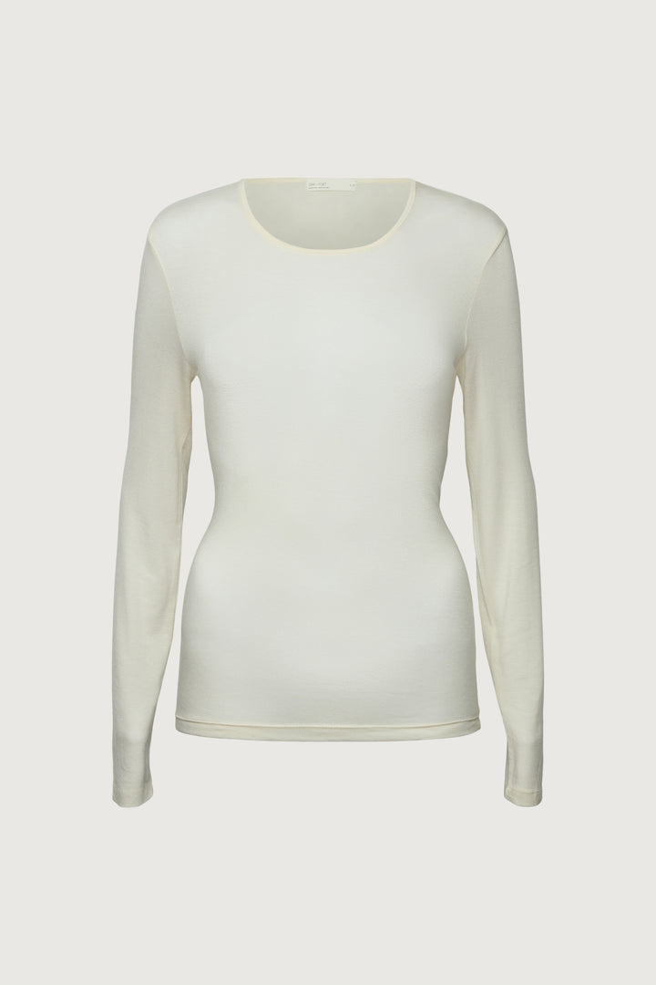 CLASSIC TENCEL LONG SLEEVE TOP in Cream — alternate angle