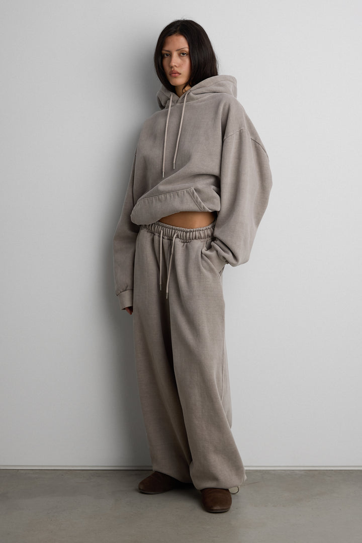 FLEECE STUDIO BOYFRIEND HOODIE in Taupe Grey — alternate angle