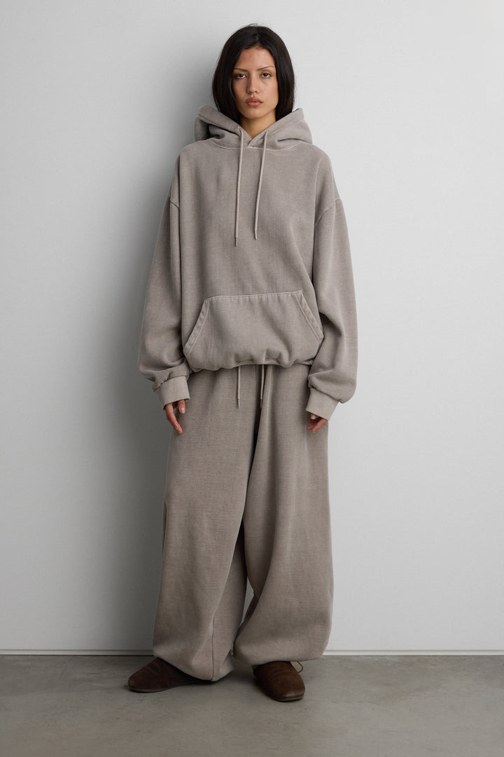 FLEECE STUDIO BOYFRIEND HOODIE in Taupe Grey — alternate angle