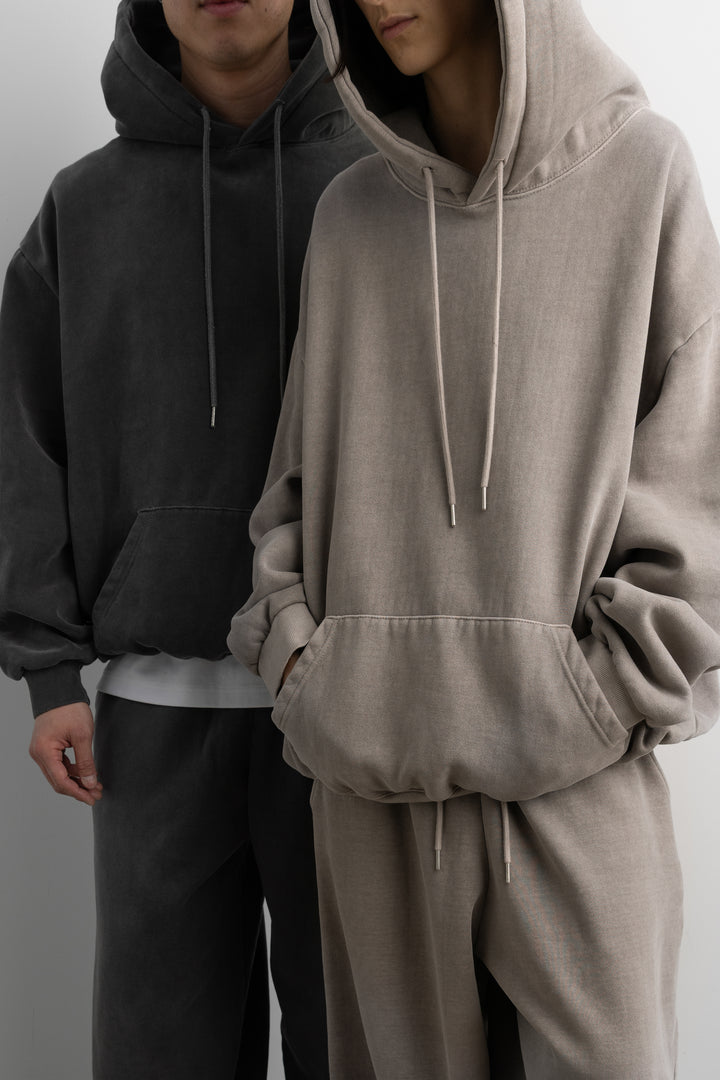 FLEECE STUDIO BOYFRIEND HOODIE in Taupe Grey — alternate angle