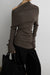 Asymmetrical off-shoulder ribbed knit top in dark taupe — main image