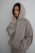 Fleece studio boyfriend track hoodie in taupe grey — main image