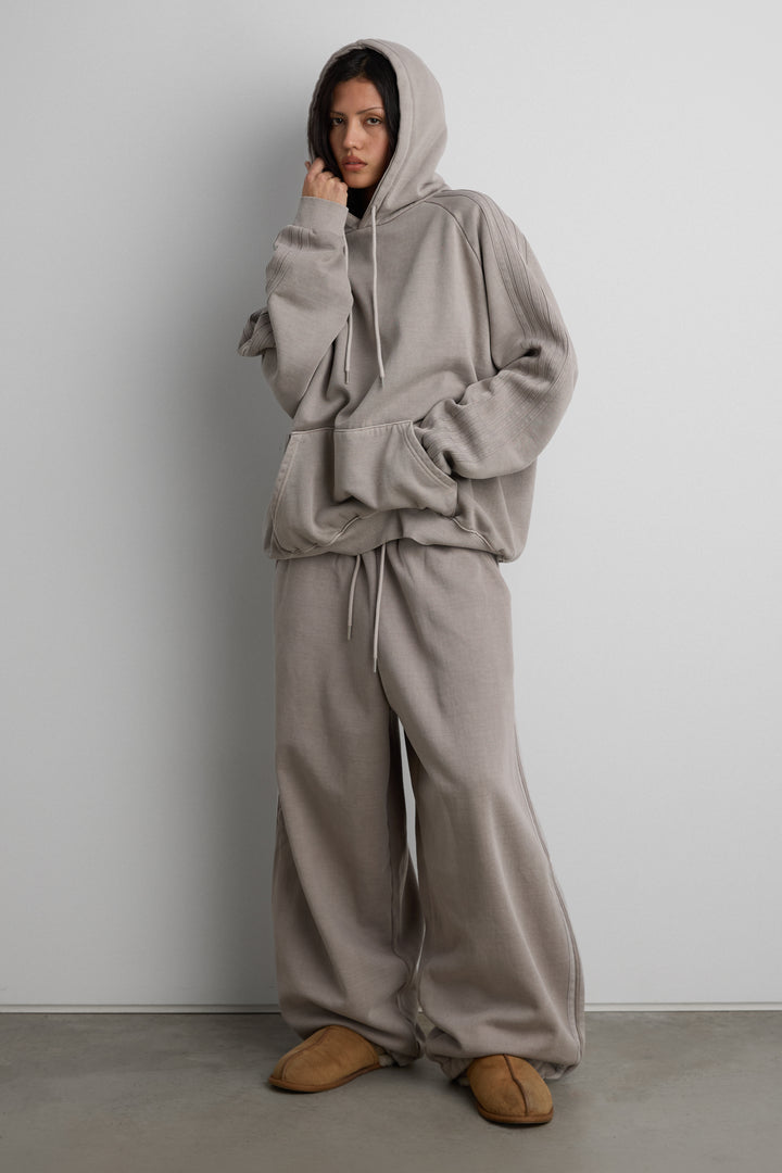 FLEECE STUDIO BOYFRIEND TRACK HOODIE in Taupe Grey — alternate angle