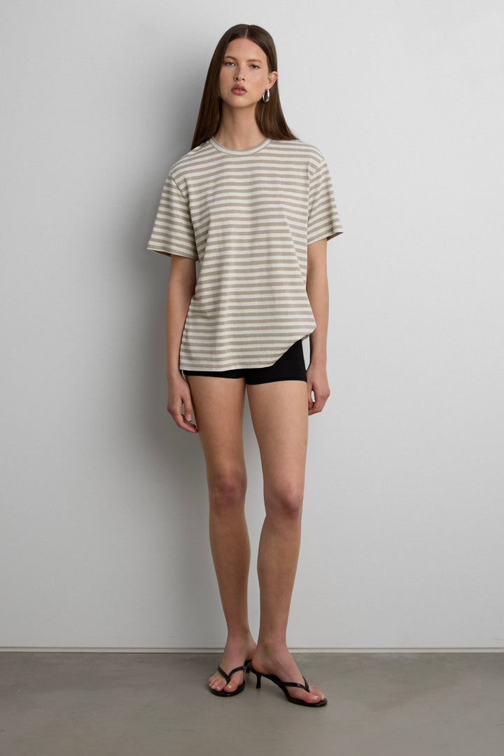 RELAXED STRIPE SHORT SLEEVE T-SHIRT in Beige Stripe — alternate angle