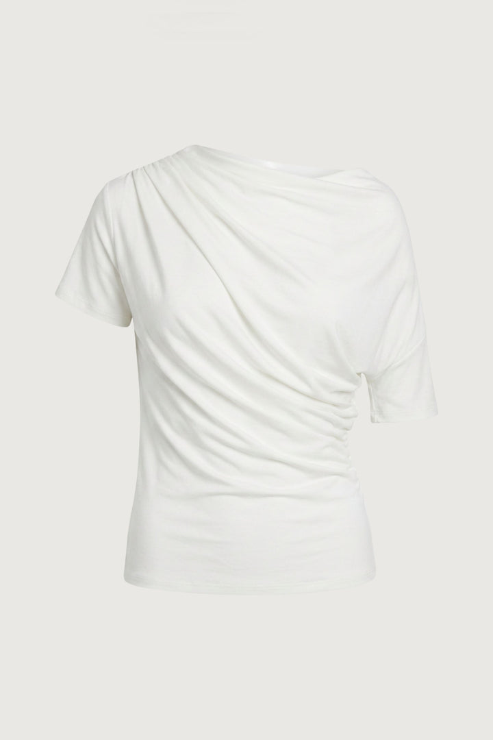 BOAT NECK TOP WITH SHIRRED SIDE DETAIL in White — alternate angle