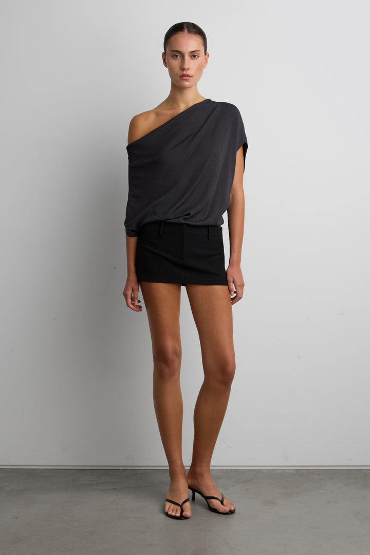 COWL NECK KNIT TOP in Charcoal — alternate angle