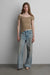 Textured ribbed knit cap sleeve top in beige — main image