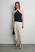 Twisted linen blend halter neck top in navy — main image