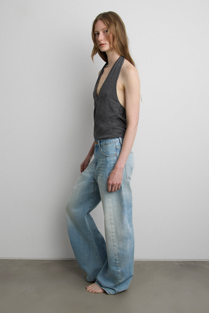 V-NECK SLEEVELESS TOP in Charcoal — alternate angle