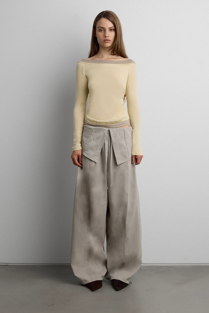 SHIRRED CONTRAST LAYER TOP in Light Blue — alternate angle