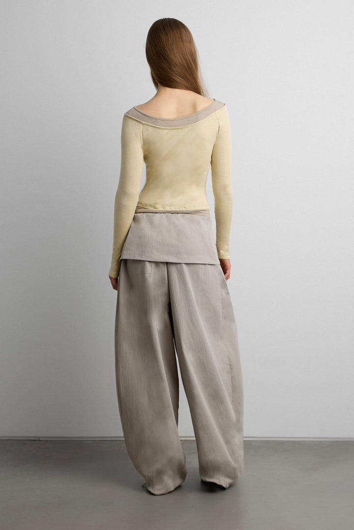SHIRRED CONTRAST LAYER TOP in Light Khaki — alternate angle