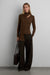 Scarf draped long sleeve top in dark beige — main image