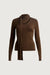 Scarf draped long sleeve top in dark beige — main image