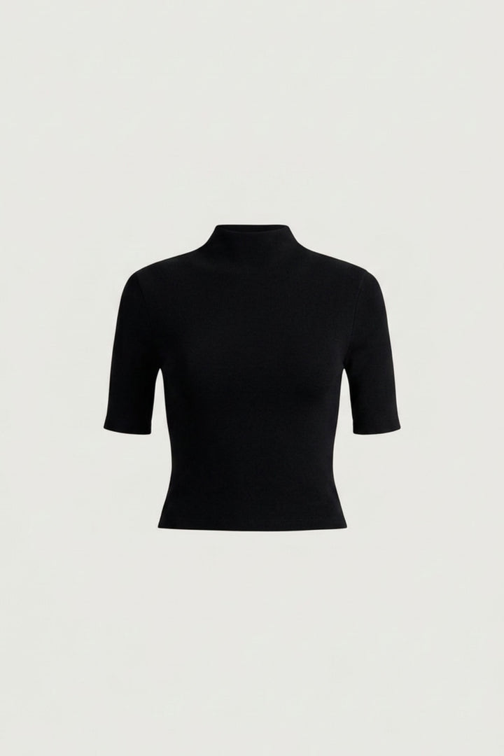MOCK NECK KNIT TOP in Black — alternate angle
