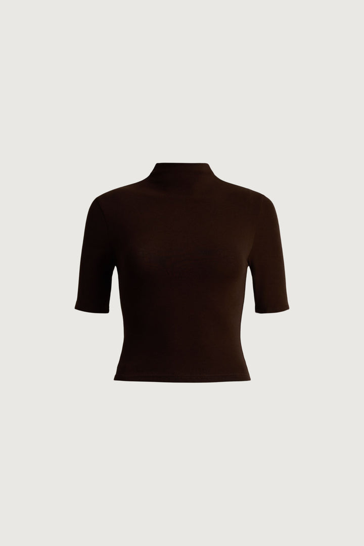 MOCK NECK KNIT TOP in Brown — alternate angle