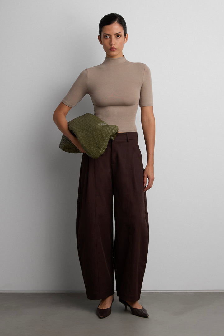 MOCK NECK KNIT TOP in Taupe — alternate angle