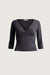 Quarter sleeve v-neck top in charcoal — main image