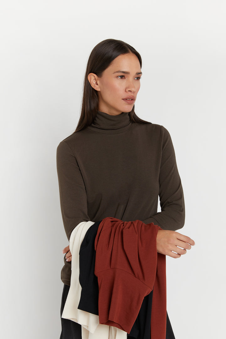 TURTLENECK TOP in Turkish Coffee — alternate angle