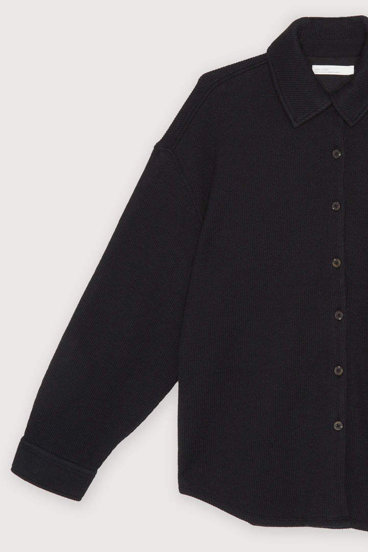 RIB-KNIT BUTTON UP in Black — alternate angle