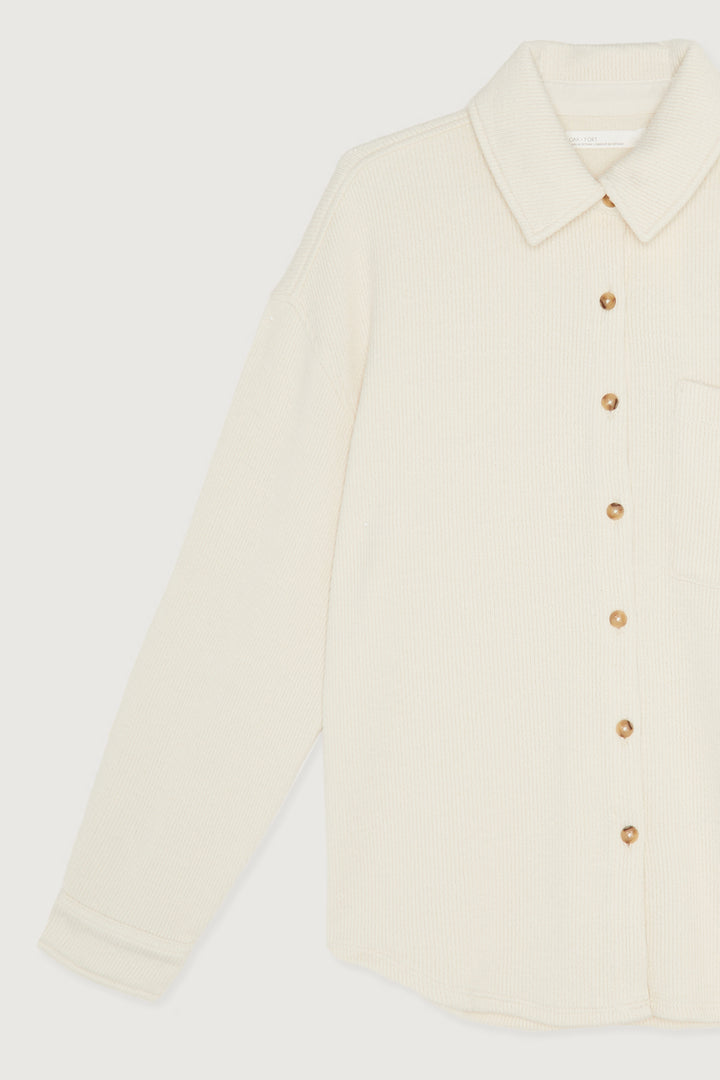 RIB-KNIT BUTTON UP in Oatmeal — alternate angle
