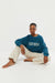 Oversized graphic crewneck in legion blue white asparagus — main image